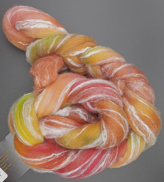 100G Merino/Tencel luxury fibre blend of hand dyed fibre combed top - "Rainers Cherry"