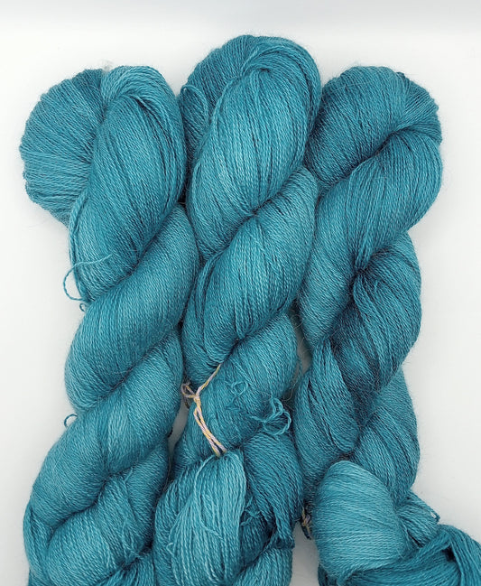 100G Alpaca/Silk/   Cashmere hand dyed Lace Weight Yarn- "Squeal for Teal"