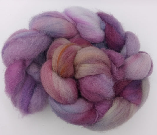 100G Perendale hand dyed fibre combed top - "Damsons"