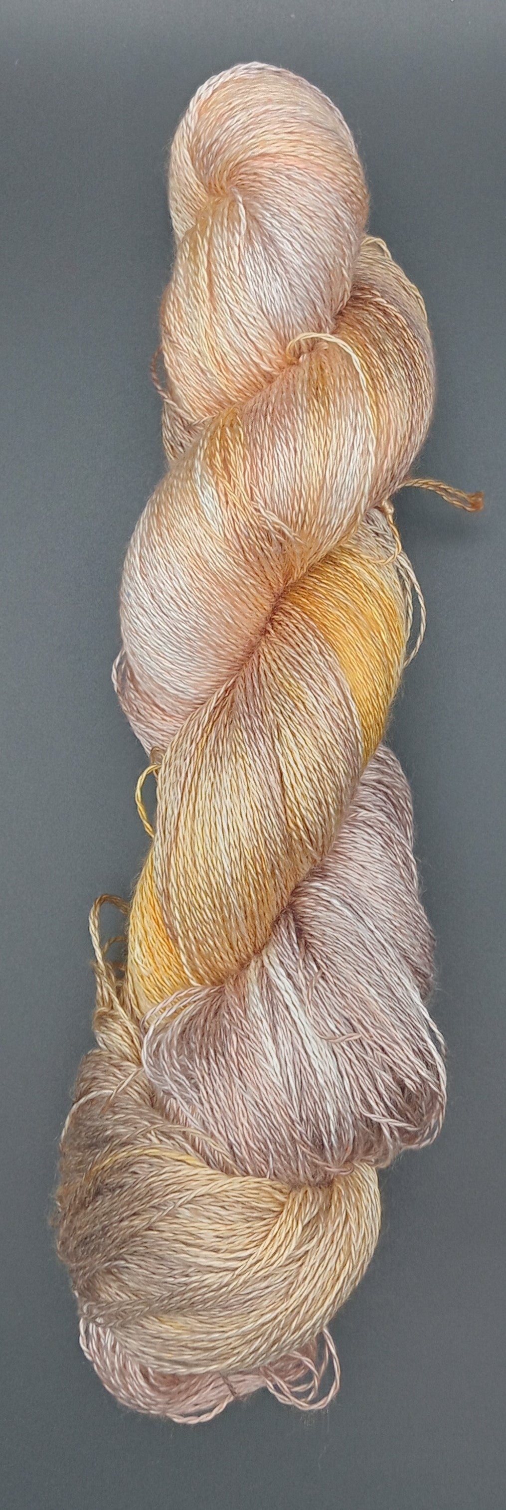 100G 'A' Grade Pure Mulberry Silk- "Gold Tones"  Hand Dyed Lace weight