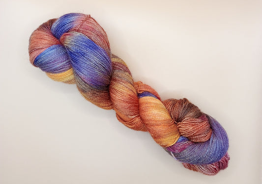 100G Alpaca/Silk/   Cashmere hand dyed 4 ply Yarn- "Firecracker"