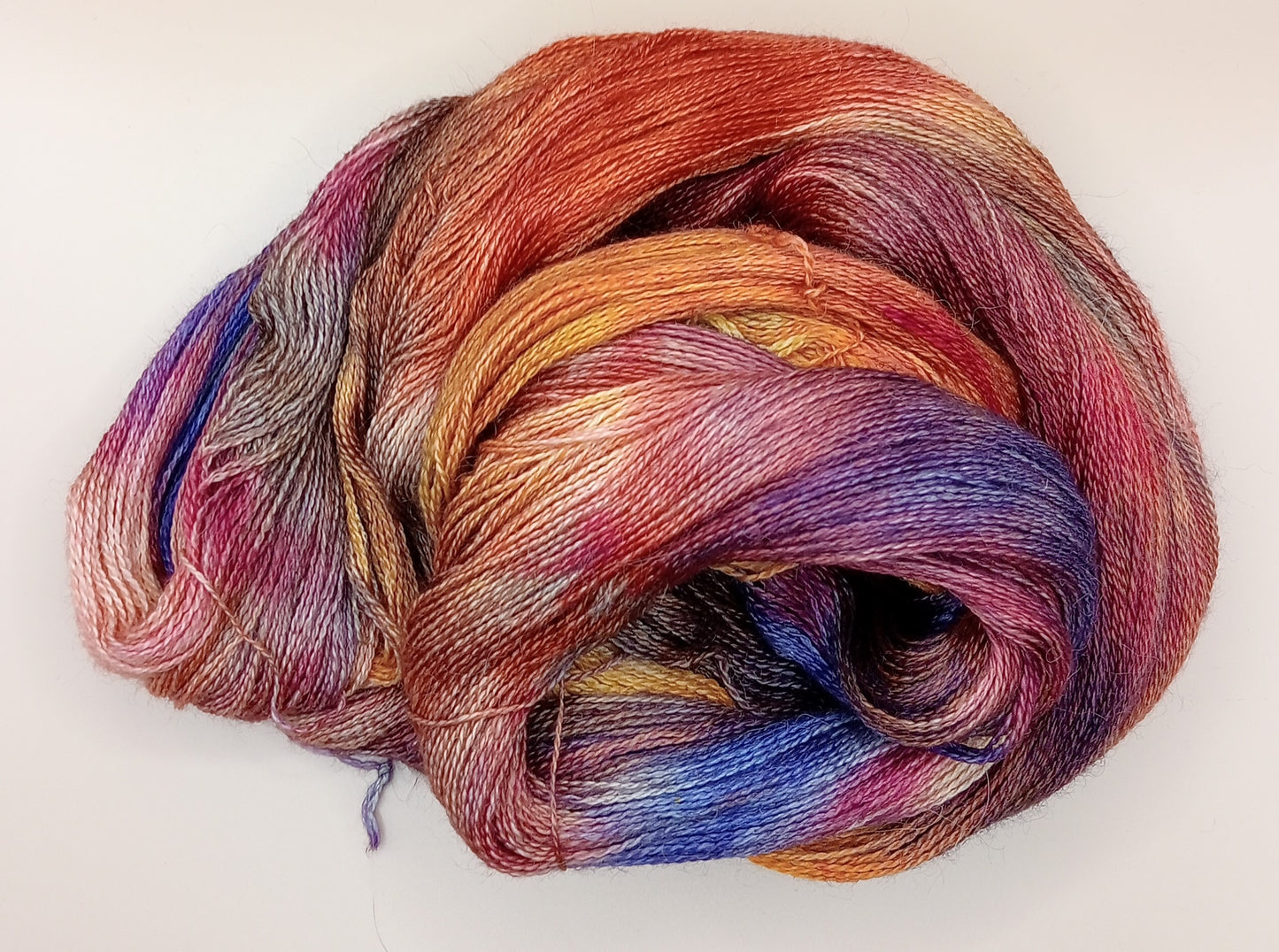 100G Alpaca/Silk/   Cashmere hand dyed 4 ply Yarn- "Firecracker"