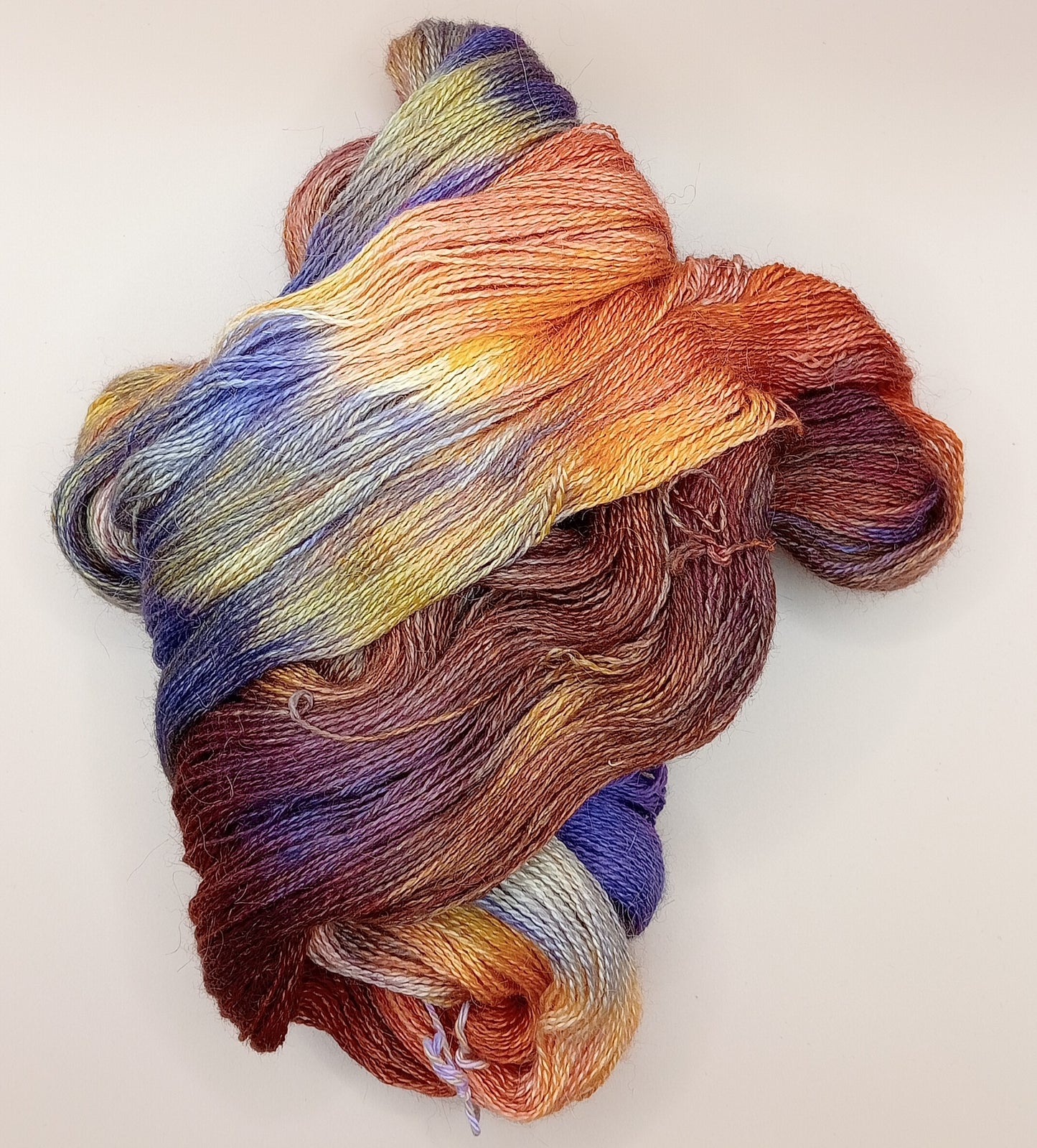 100G Alpaca/Silk/   Cashmere hand dyed 4 ply Yarn- "Firecracker"