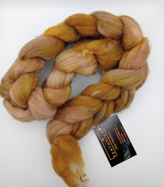 100G Polwarth/Camel/Silk luxury hand dyed fibre combed top - "Hazlenut"