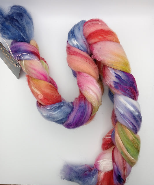 100G Merino/Silk hand dyed fibre combed top - "Skittles"