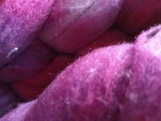 100G Rambouillet/Silk luxury hand dyed fibre combed top - "Purple Shield"
