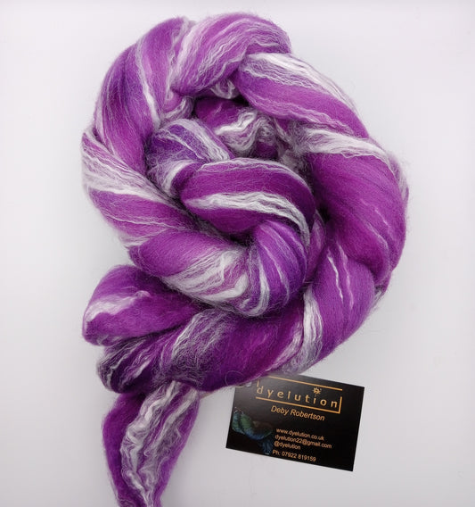100G merino/bamboo hand dyed fibre combed top - "It's a Plum job"