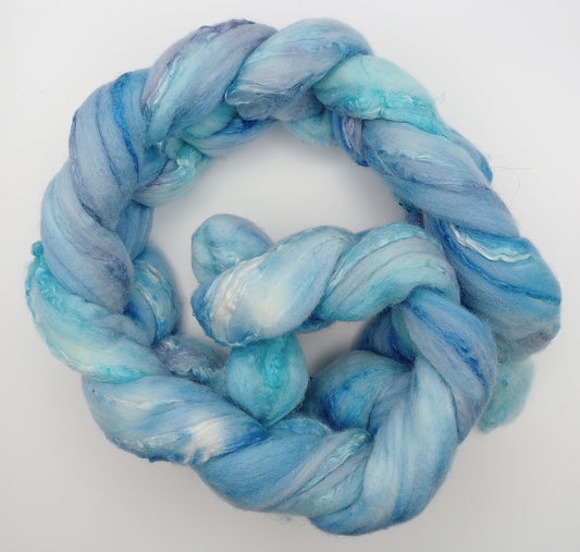 100G Merino/Silk hand dyed fibre combed top - "Frozen"