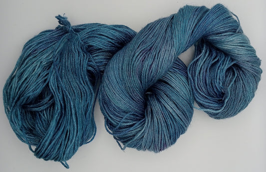 "Ocean blues" 4 ply hand dyed yarn 100G Bluefaced Leicester/Silk