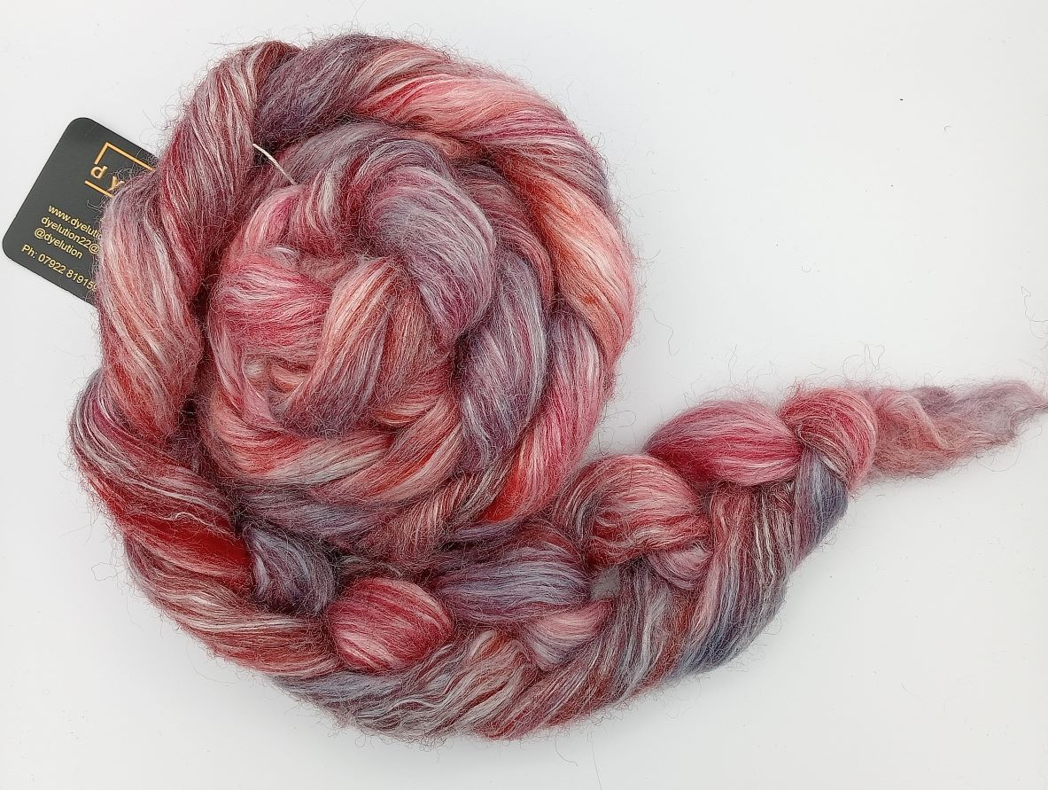 100G LLama/Wool/Ramie/Bamboo hand dyed fibre combed top - "Rosso"