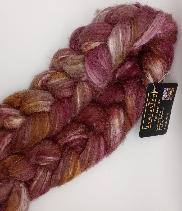 "Guilded Cabernet" Bluefaced Leicester/Tussah silk hand dyed luxury blend 100g"