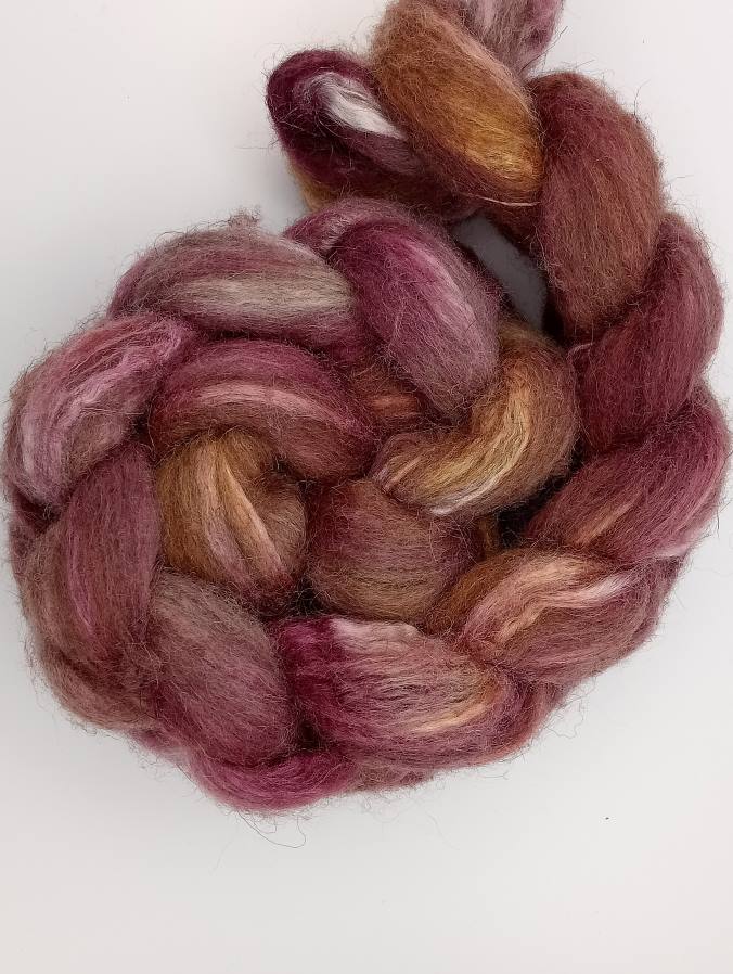 "Guilded Cabernet" Bluefaced Leicester/Tussah silk hand dyed luxury blend 100g"