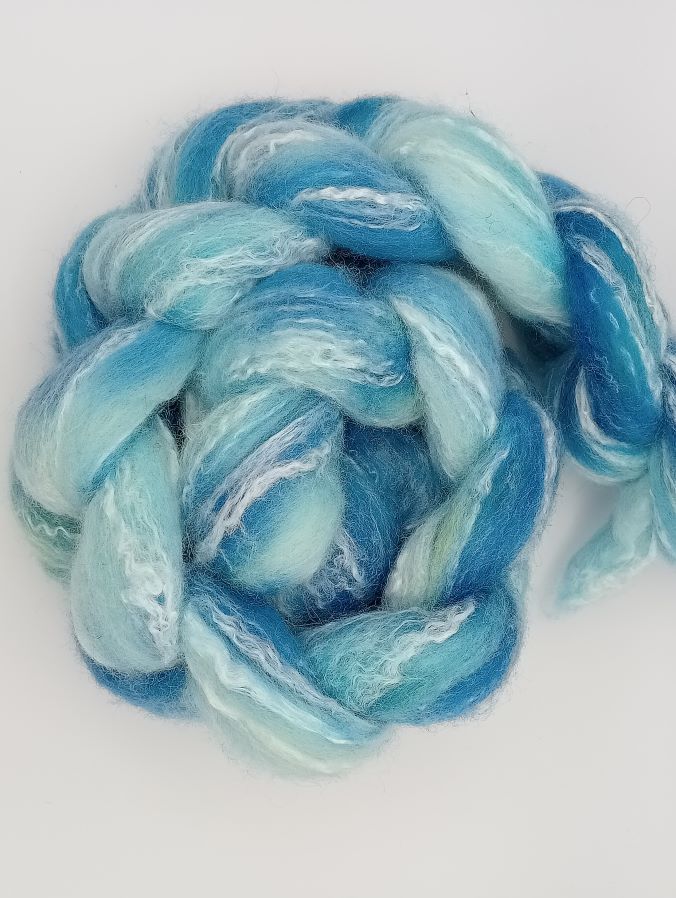 100G Merino/Tencel hand dyed fibre combed top - "Cayman Blue"