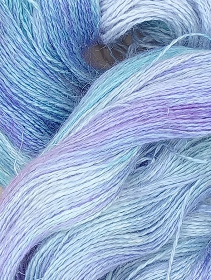 100G Baby Alpaca/Silk/Linen hand dyed Lace Weight Yarn- "Sea Anenome"