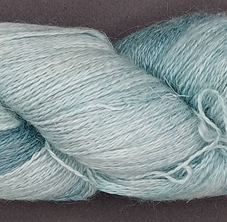 100G Alpaca/SIlk/Linen hand dyed Lace Weight Yarn- "Pea Shoot"