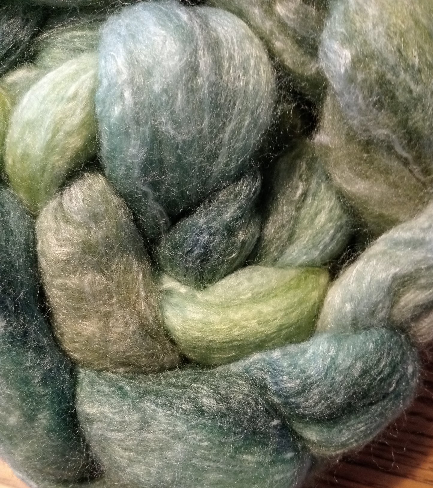 100G Tweed/Merino/Bamboo hand dyed fibre combed top - "Jade Twist"