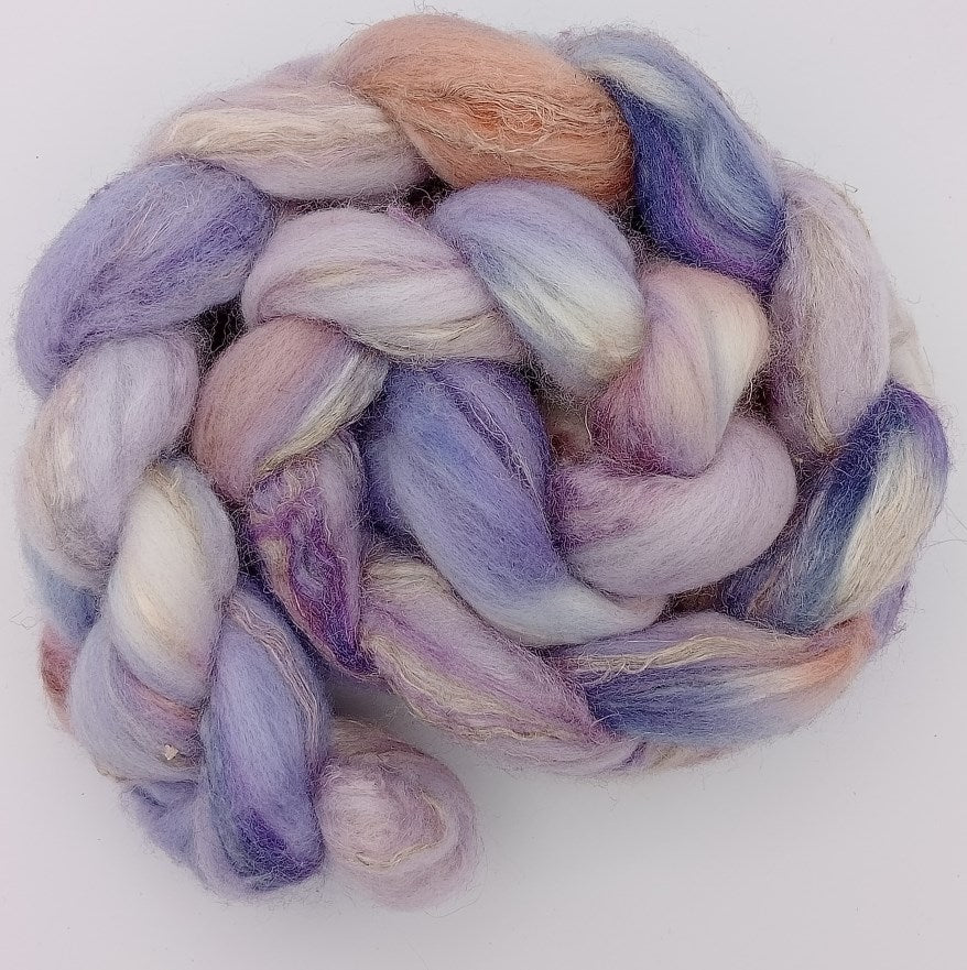 100G Merino/flax/silk/linen Hand dyed Luxury fibre blend - "Lupin"