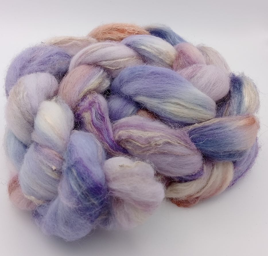 100G Merino/flax/silk/linen Hand dyed Luxury fibre blend - "Lupin"