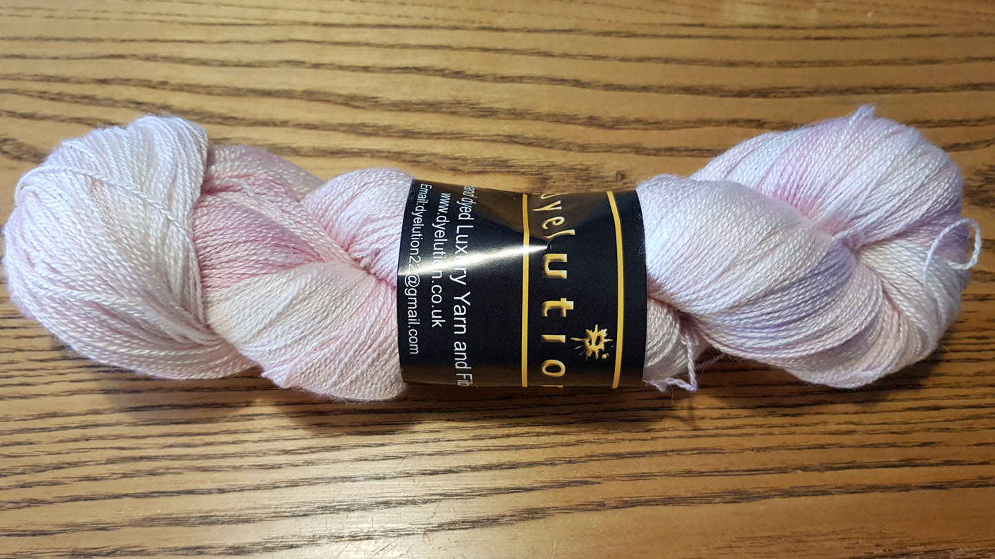100G Bluefaced Leicester and silk hand dyed Lace Weight Yarn- "Pink and Lilac blush" - *SALE*