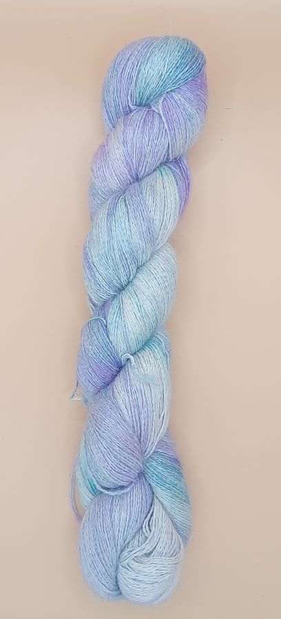 100G Baby Alpaca/Silk/Linen hand dyed Lace Weight Yarn- "Sea Anenome"