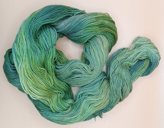 100G Merino/baby Alpaca/Silk hand dyed Yarn 4 Ply- "Malachite"