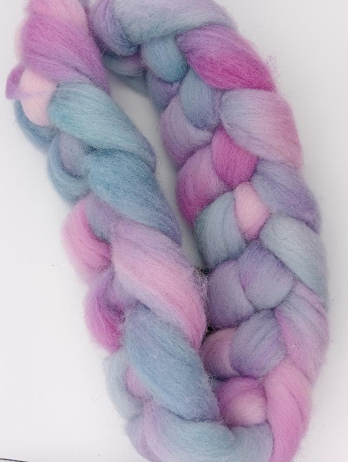 100G Polwarth hand dyed fibre combed top - "Unicorn"