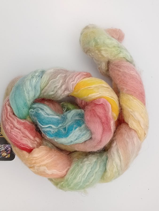 "Rainbow" Bluefaced Leicester/Seacell hand dyed luxury blend 100g