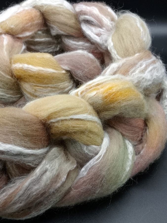 100G LLama/Wool/Ramie/Bamboo hand dyed fibre combed top - "Spring Garden"