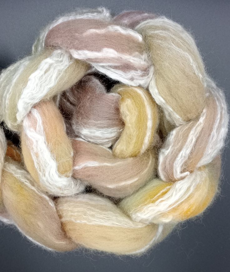 100G LLama/Wool/Ramie/Bamboo hand dyed fibre combed top - "Spring Garden"