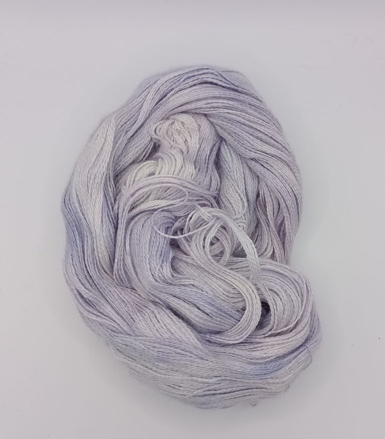 100G Baby Alpaca/Silk hand dyed Lace Weight Yarn- "A Touch of Frost"