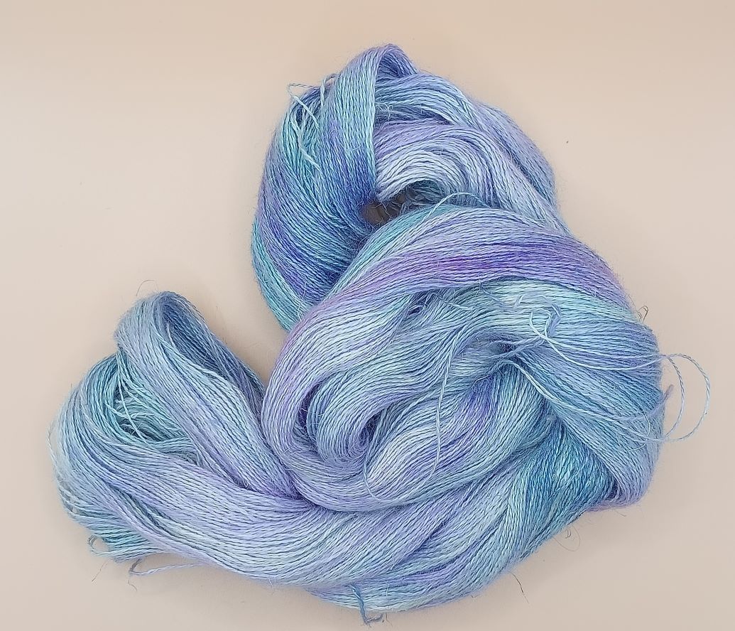 100G Baby Alpaca/Silk/Linen hand dyed Lace Weight Yarn- "Sea Anenome"