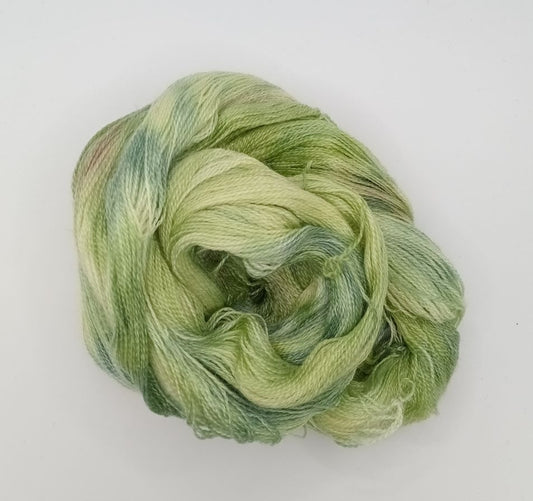 100G Merino/Tencel hand dyed luxury Lace Weight Yarn - "Spring Greens"