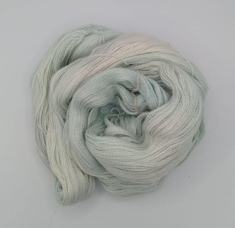 100G Alpaca/SIlk/    Cashmere hand dyed Lace Weight Yarn- "Mint Ice"