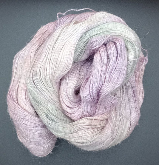 100G Alpaca/SIlk/Linen hand dyed Lace Weight Yarn- "Blossom"