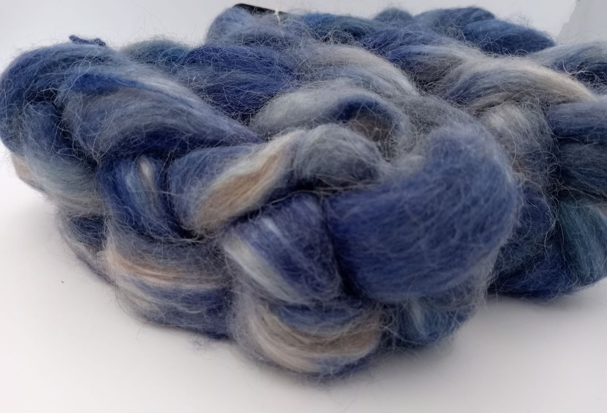 100g Baby Fawn Alpaca/ Tussah Silk Luxury Hand Dyed combed top - "Twinkle, Twinkle, Periwinkle"